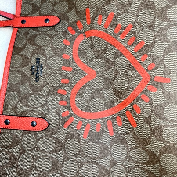 Coach x Keith Haring Signature Reversible City Tote Khaki Saddle Bag Orange - Picture 11 of 11